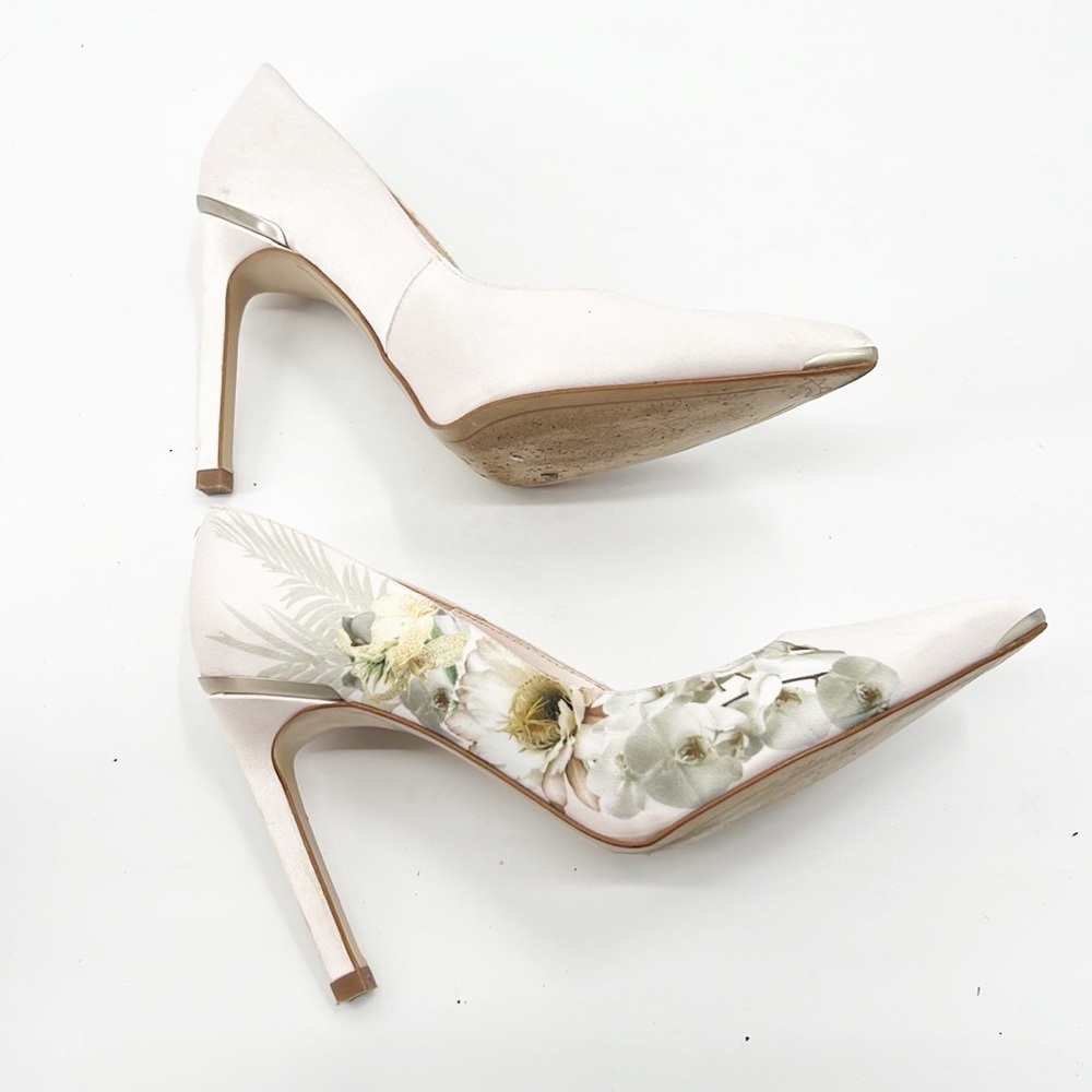 TED BAKER Melnip Floral Print Pumps In Elegant Pink Satin Size 9.5 - Picture 13 of 14